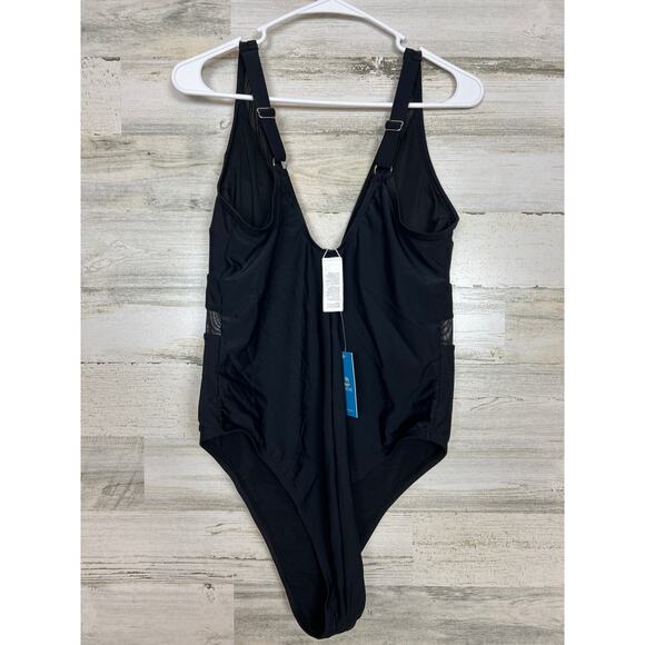 Cushe womens plus 1X black one piece bathing suit swim new cheeky mesh padded - Picture 2 of 6